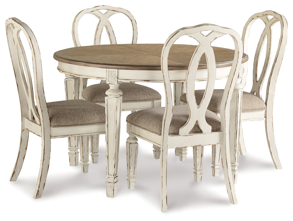 Realyn Chipped White Dining Table and 8 Ribbon Back Chairs by Ashley at Eve Furniture