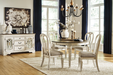 Realyn Chipped White Dining Table and 8 Ribbon Back Chairs by Ashley at Eve Furniture
