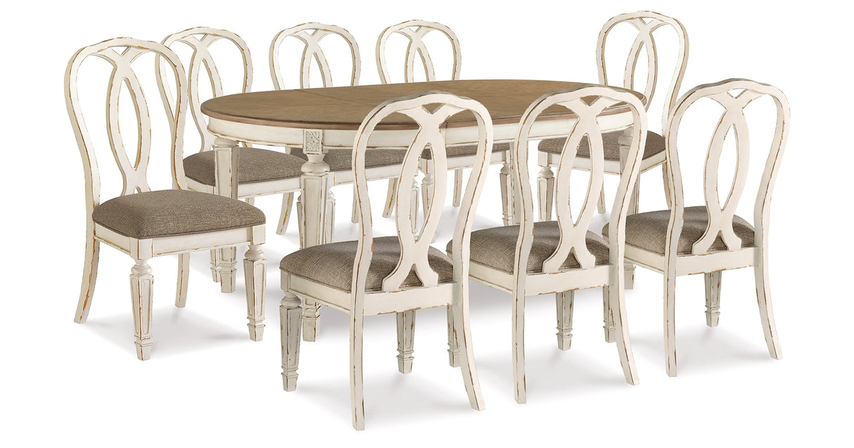 Realyn Chipped White Dining Table and 8 Ribbon Back Chairs by Ashley at Eve Furniture