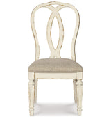 Realyn Chipped White Dining Table and 8 Ribbon Back Chairs by Ashley at Eve Furniture