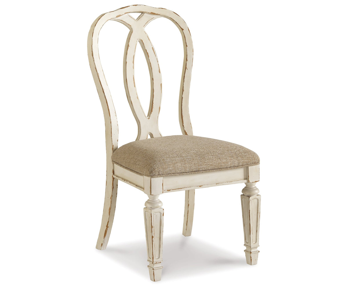 Realyn Chipped White Dining Table and 8 Ribbon Back Chairs by Ashley at Eve Furniture