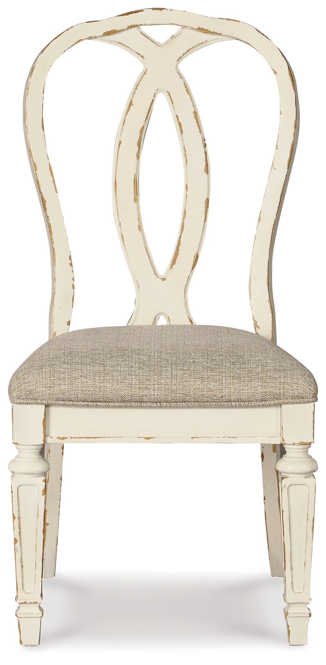Realyn Chipped White Dining Table and 8 Ribbon Back Chairs by Ashley at Eve Furniture