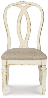Realyn Chipped White Dining Table and 8 Ribbon Back Chairs by Ashley at Eve Furniture