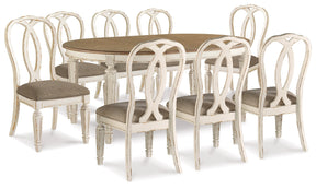 Realyn Chipped White Dining Table and 8 Ribbon Back Chairs by Ashley at Eve Furniture