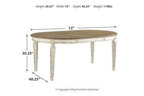 Realyn Chipped White Oval Dining Extension Table by Ashley at Eve Furniture