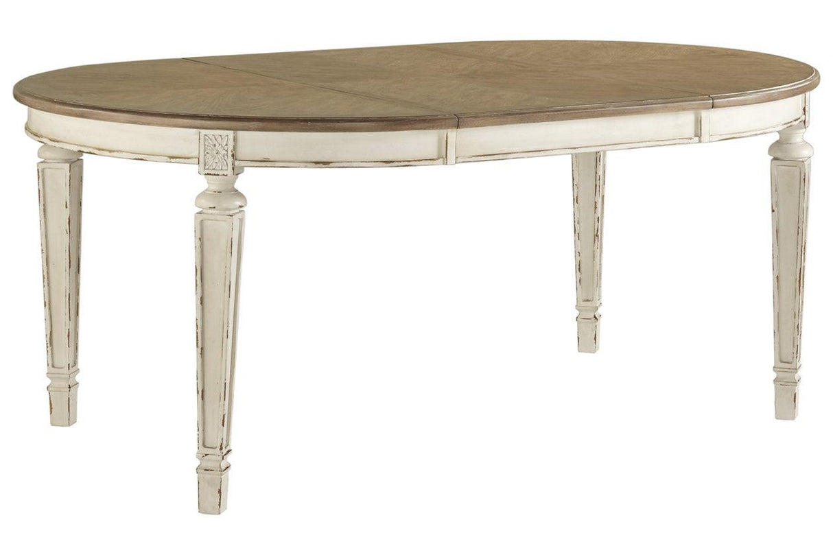Realyn Chipped White Oval Dining Extension Table by Ashley at Eve Furniture