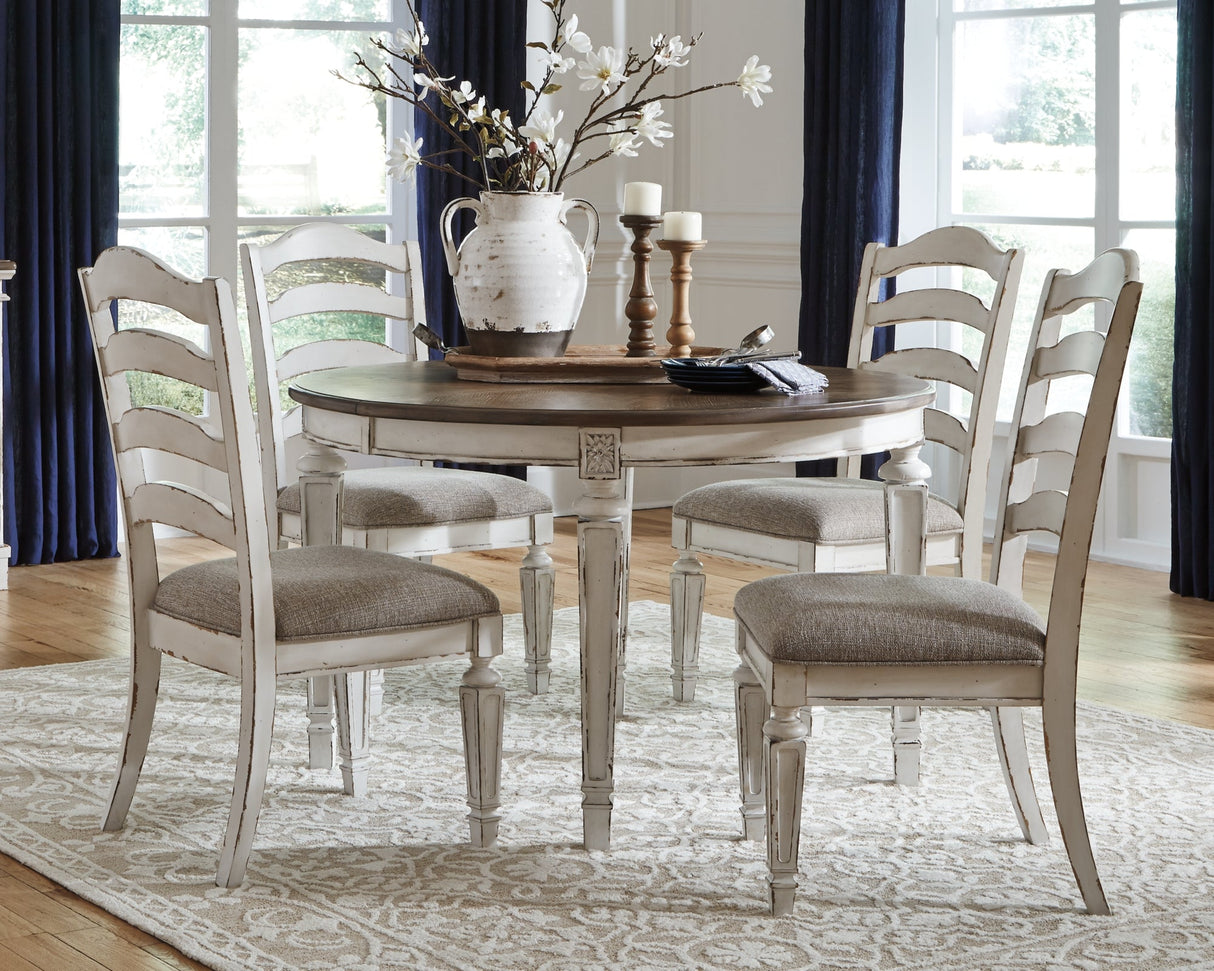 Realyn Chipped White Oval Dining Table and 4 Ladder Back Chairs by Ashley at Eve Furniture