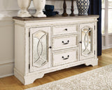 Realyn Chipped White Oval Dining Table and 6 Chairs with Server by Ashley at Eve Furniture