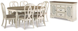 Realyn Chipped White Oval Dining Table and 6 Chairs with Server by Ashley at Eve Furniture