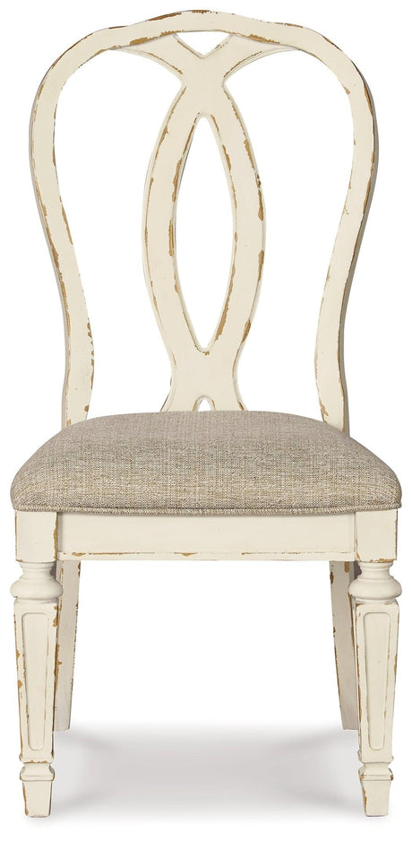 Realyn Chipped White Oval Dining Table and 6 Chairs with Server by Ashley at Eve Furniture