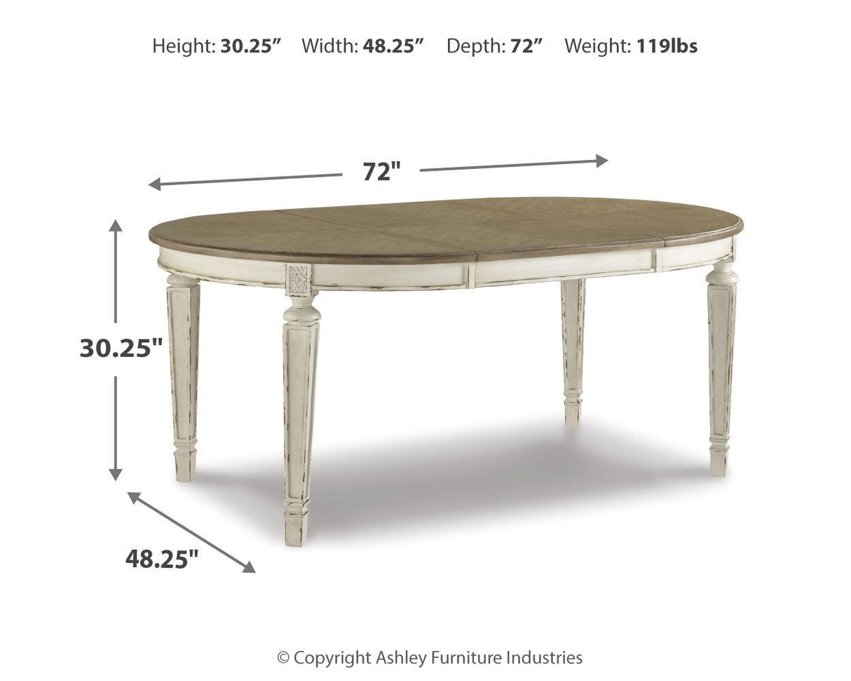 Realyn Chipped White Oval Dining Table and 6 Chairs with Server by Ashley at Eve Furniture