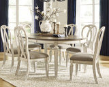 Realyn Chipped White Oval Dining Table and 6 Chairs with Server by Ashley at Eve Furniture