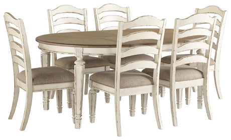 Realyn Chipped White Oval Dining Table and 6 Ladder Back Chairs by Ashley at Eve Furniture