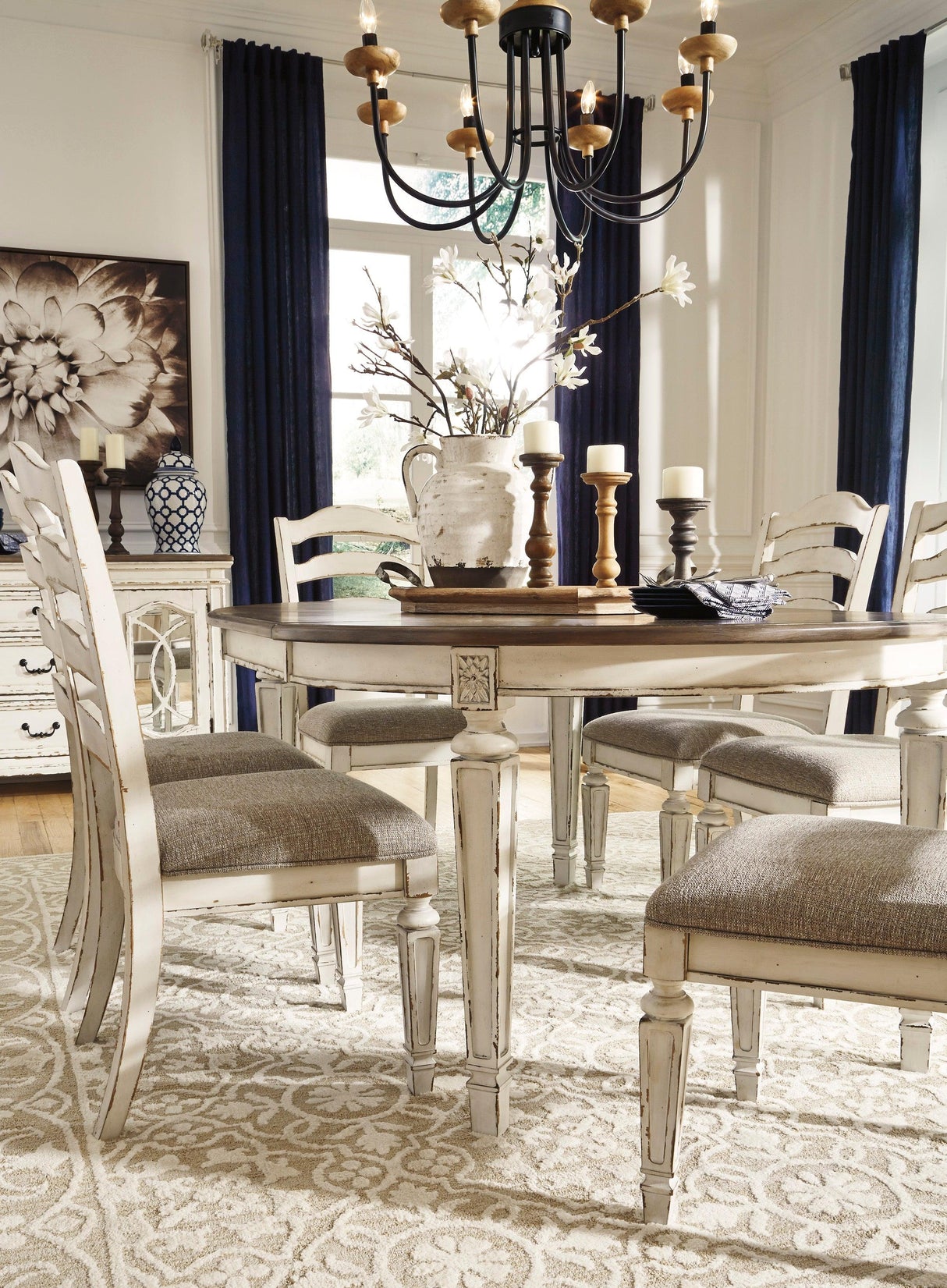 Realyn Chipped White Oval Extendable Round/Oval Ladder Dining Set by Ashley at Eve Furniture