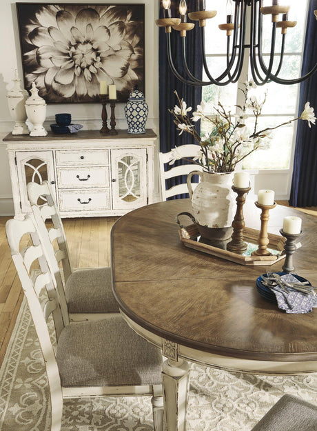 Realyn Chipped White Oval Extendable Round/Oval Ladder Dining Set by Ashley at Eve Furniture