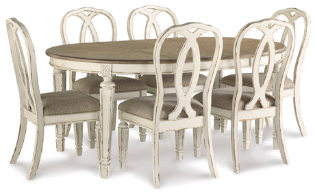 Realyn Chipped White Oval Extendable Round/Oval Ribbon Dining Set by Ashley at Eve Furniture