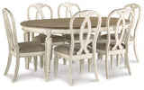 Realyn Chipped White Oval/Round Dining Table and 6 Ribbon Back Chairs by Ashley at Eve Furniture