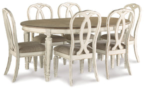 Realyn Chipped White Oval/Round Dining Table and 6 Ribbon Back Chairs by Ashley at Eve Furniture