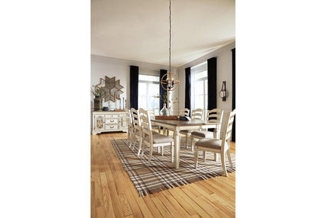 Realyn Chipped White Rectangular Dining Extension Table by Ashley at Eve Furniture