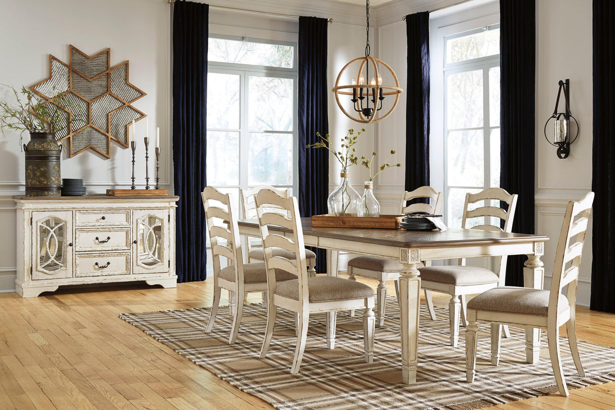 Realyn Chipped White Rectangular Extendable Ladder Dining Set by Ashley at Eve Furniture