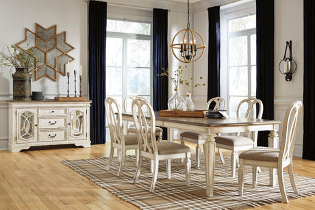 Realyn Chipped White Rectangular Extendable Ribbon Dining Set by Ashley at Eve Furniture
