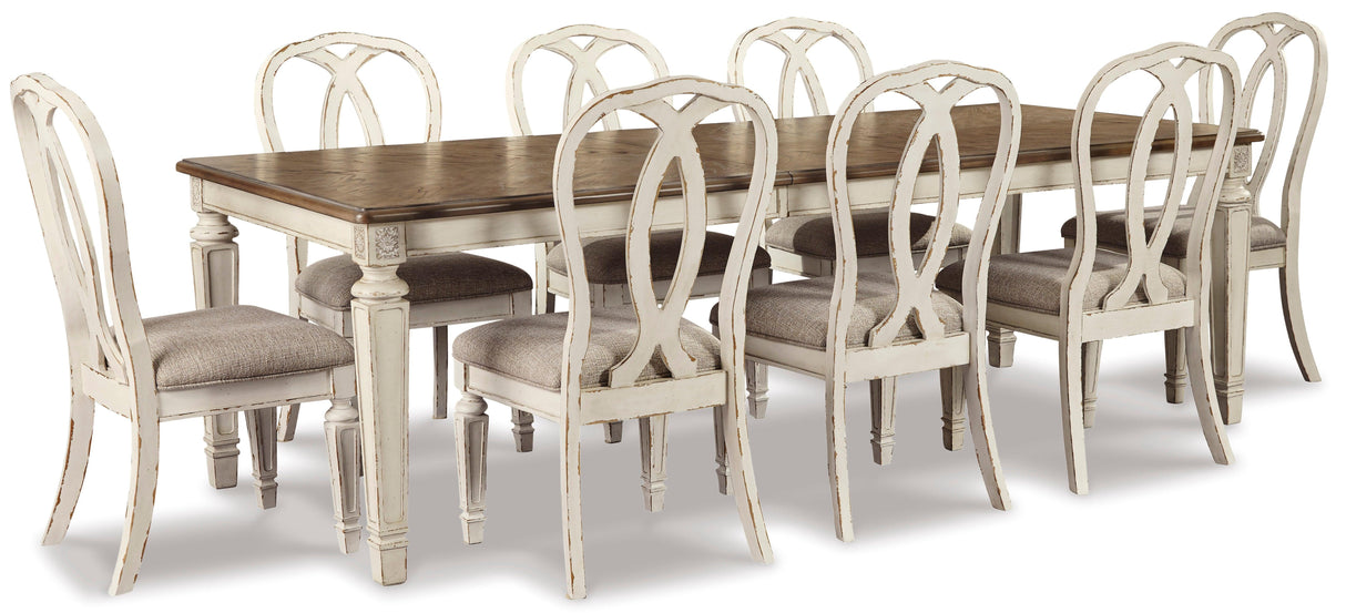 Realyn Chipped White Rectangular Extendable Ribbon Dining Set by Ashley at Eve Furniture