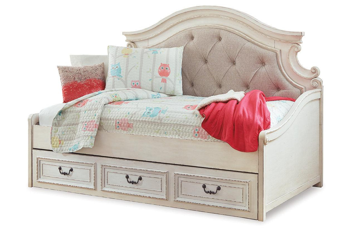 Realyn Chipped White Twin Daybed with 1 Large Storage Drawer by Ashley at Eve Furniture