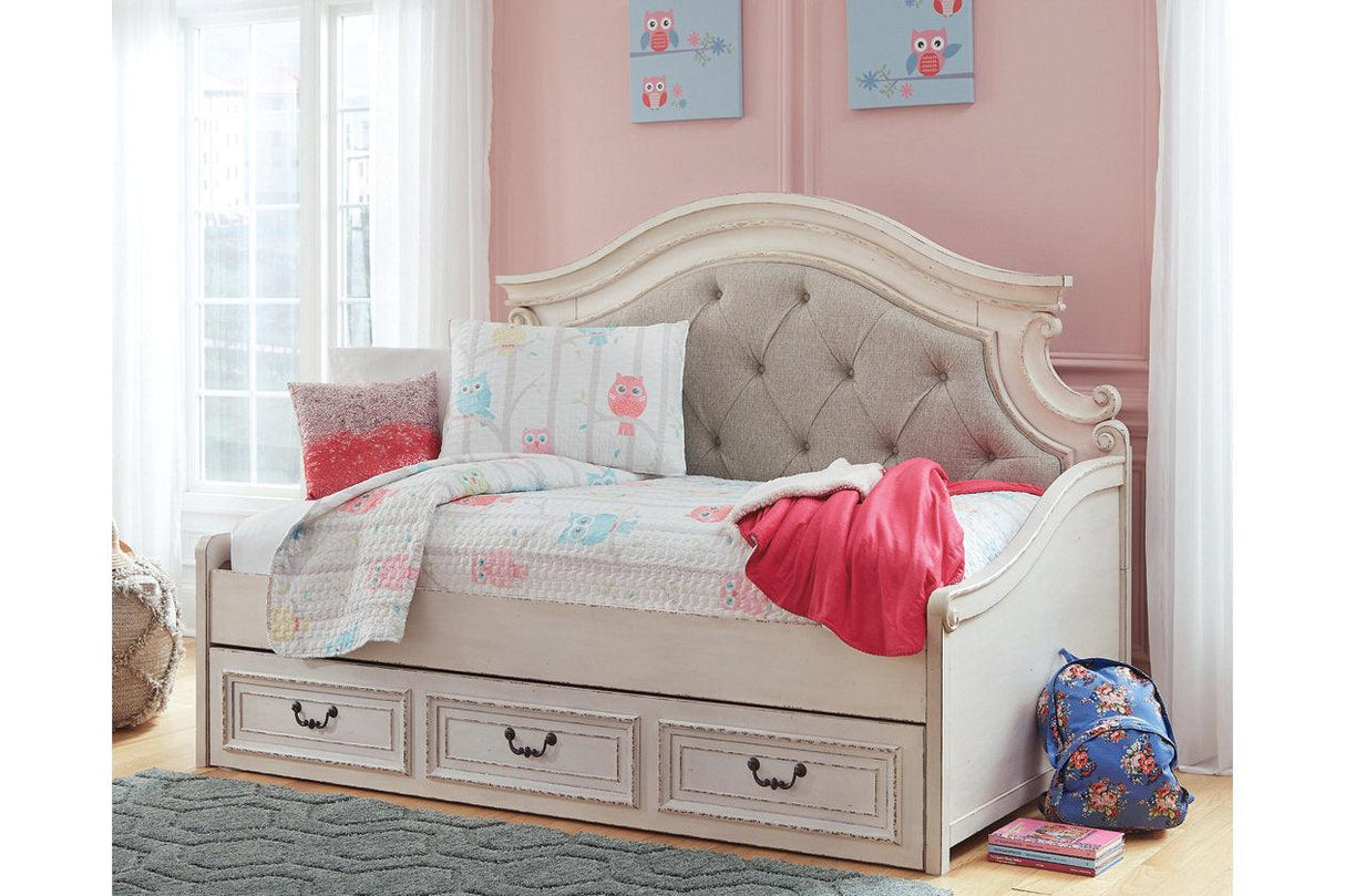 Realyn Chipped White Twin Daybed with 1 Large Storage Drawer by Ashley at Eve Furniture