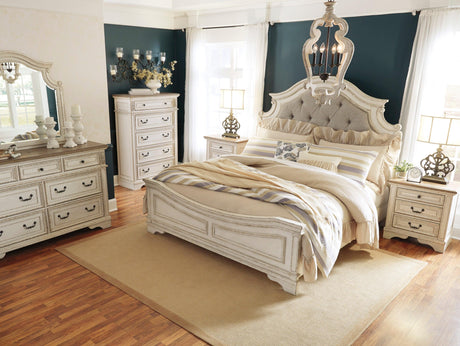 Realyn Chipped White Upholstered Panel Bedroom Set by Ashley at Eve Furniture