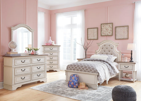 Realyn Chipped White Upholstered Panel Youth Bedroom Set by Ashley at Eve Furniture