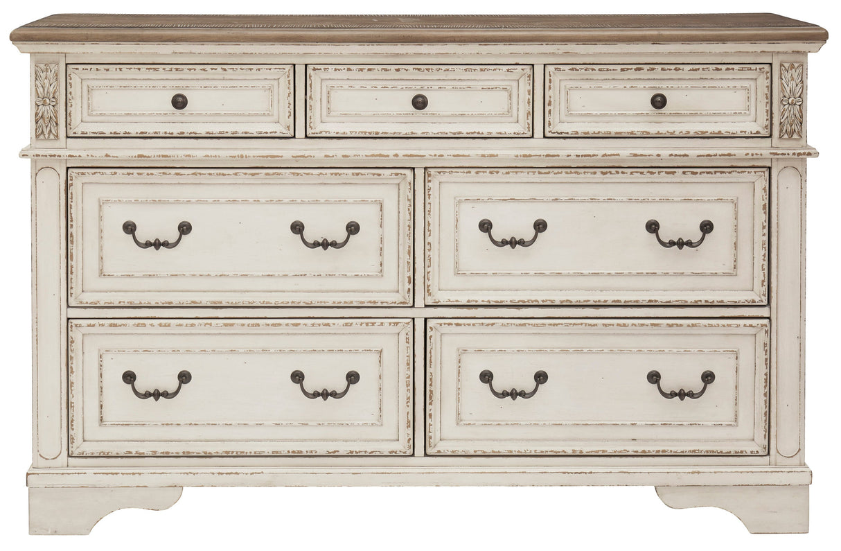Realyn Chipped White Upholstered Sleigh Bedroom Set by Ashley at Eve Furniture