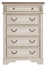 Realyn Chipped White Upholstered Sleigh Bedroom Set by Ashley at Eve Furniture