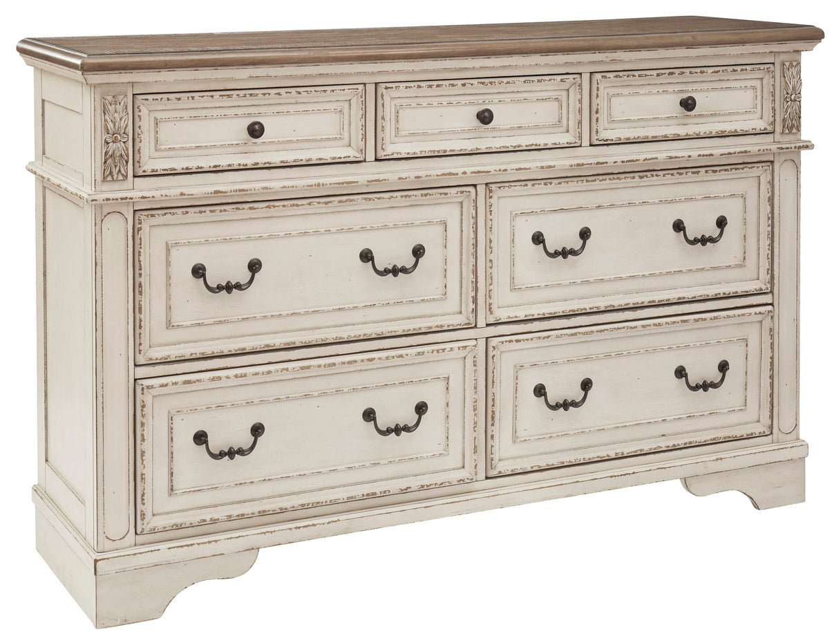 Realyn Chipped White Upholstered Sleigh Bedroom Set by Ashley at Eve Furniture