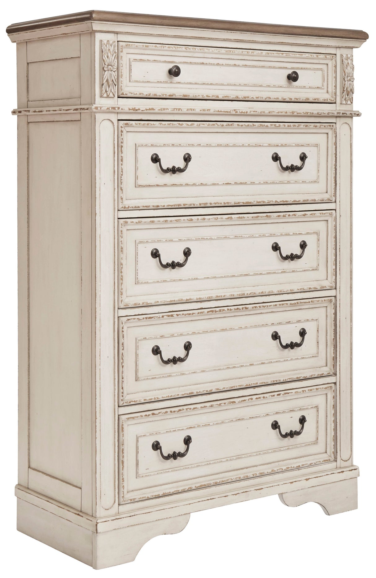 Realyn Chipped White Upholstered Storage Platform Bedroom Set with Footboard Bench by Ashley at Eve Furniture