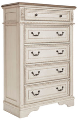 Realyn Chipped White Upholstered Storage Platform Bedroom Set with Footboard Bench by Ashley at Eve Furniture