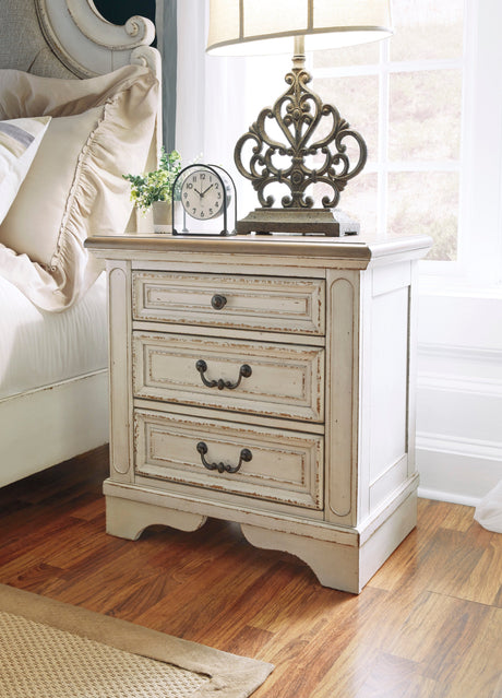 Realyn Chipped White Upholstered Storage Platform Bedroom Set with Footboard Bench by Ashley at Eve Furniture