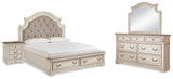Realyn Chipped White Upholstered Storage Platform Bedroom Set with Footboard Bench by Ashley at Eve Furniture