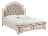 Realyn Chipped White Upholstered Storage Platform Bedroom Set with Footboard Bench by Ashley at Eve Furniture