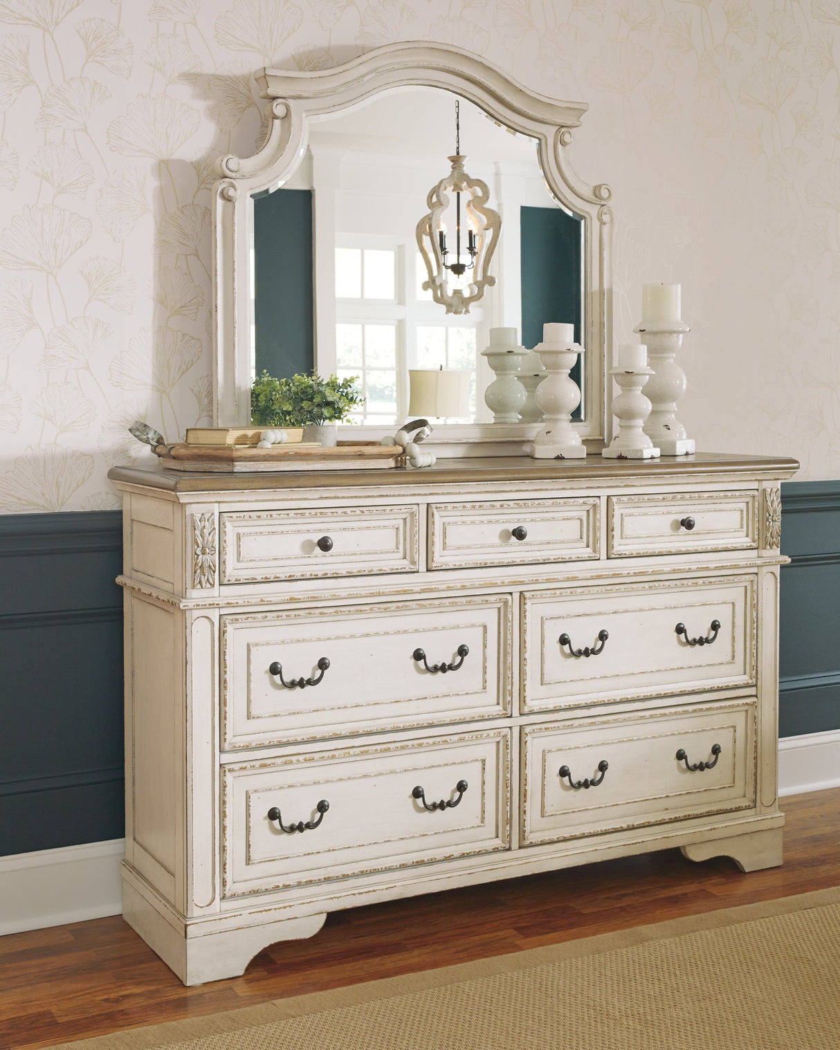 Realyn Chipped White Upholstered Storage Platform Bedroom Set with Footboard Bench by Ashley at Eve Furniture