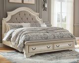 Realyn Chipped White Upholstered Storage Platform Bedroom Set with Footboard Bench by Ashley at Eve Furniture