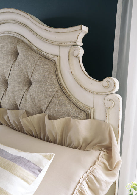 Realyn Chipped White Upholstered Storage Platform Bedroom Set with Footboard Bench by Ashley at Eve Furniture