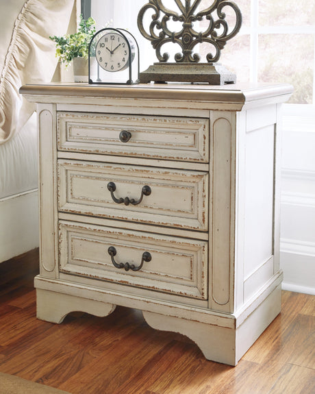 Realyn Chipped White Upholstered Storage Platform Bedroom Set with Footboard Bench by Ashley at Eve Furniture