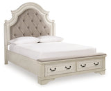 Realyn Chipped White Upholstered Storage Platform Bedroom Set with Footboard Bench by Ashley at Eve Furniture