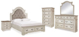Realyn Chipped White Upholstered Storage Platform Bedroom Set with Footboard Bench by Ashley at Eve Furniture