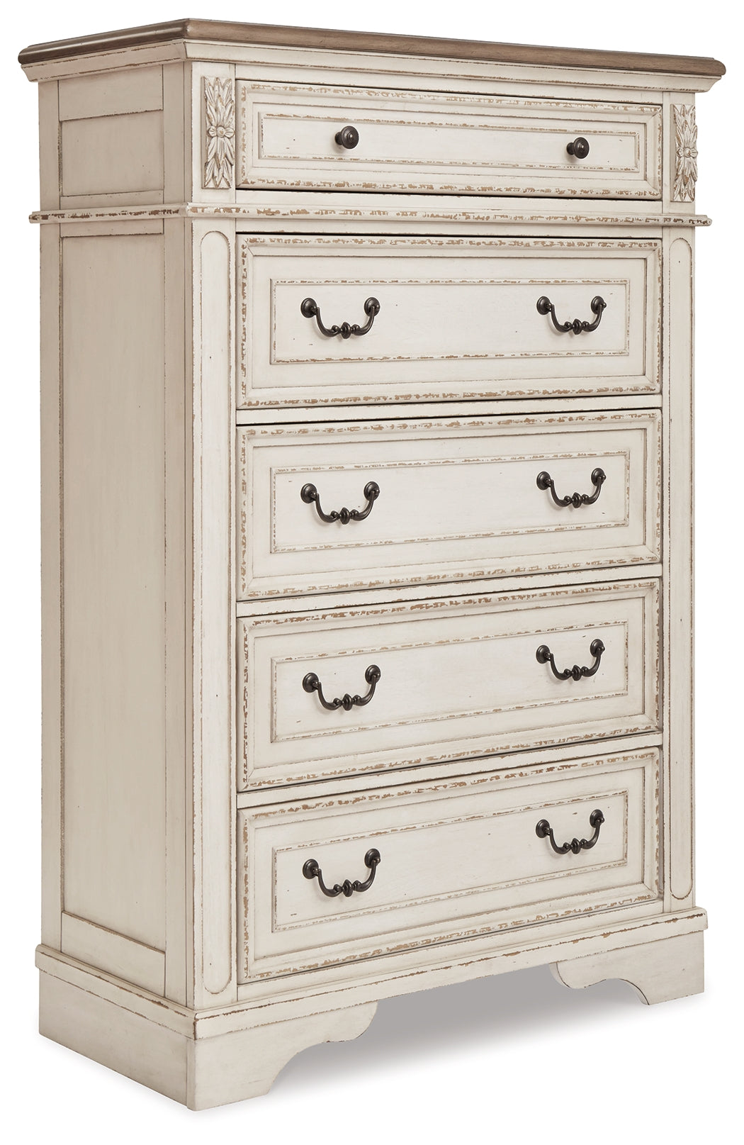 Realyn Chipped White Upholstered Storage Platform Bedroom Set with Footboard Bench by Ashley at Eve Furniture