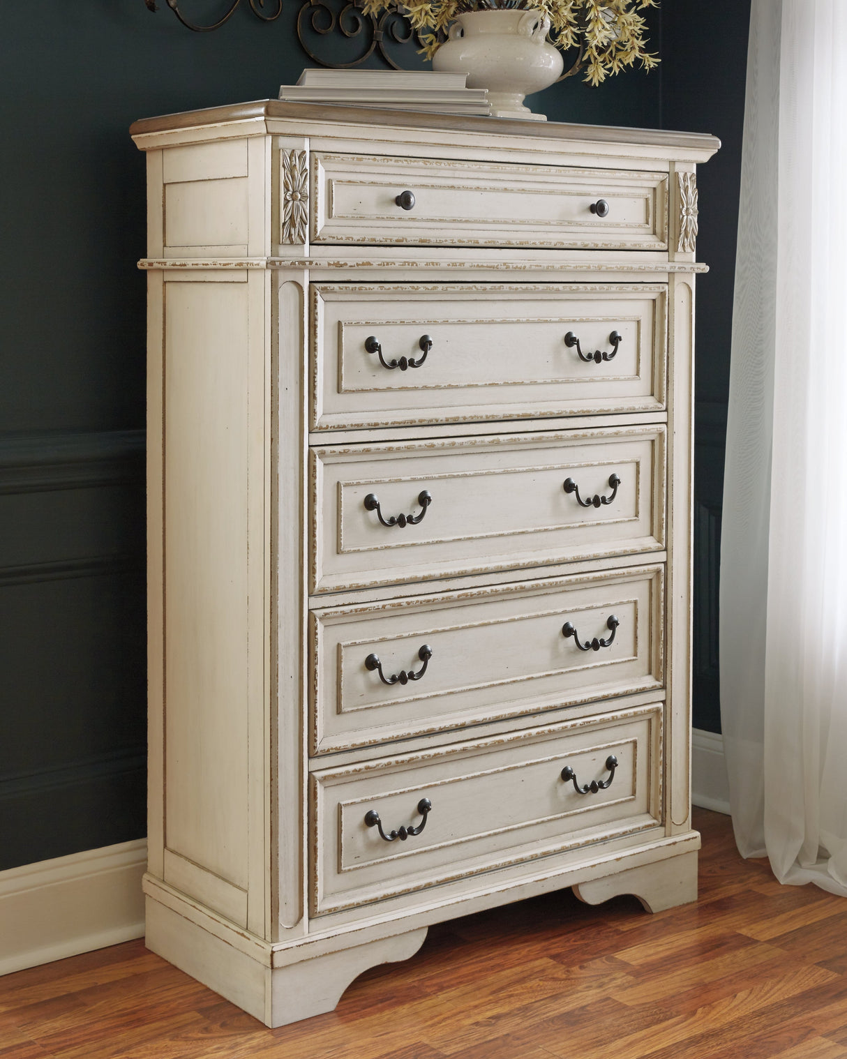 Realyn Chipped White Upholstered Storage Platform Bedroom Set with Footboard Bench by Ashley at Eve Furniture