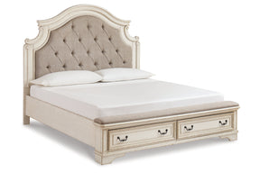 Realyn Two-tone California King Upholstered Storage Platform Bed with Footboard Bench by Ashley at Eve Furniture