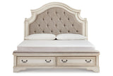 Realyn Two-tone King Upholstered Storage Platform Bed with Footboard Bench by Ashley at Eve Furniture