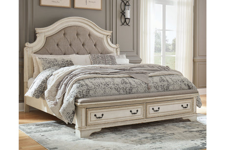 Realyn Two-tone King Upholstered Storage Platform Bed with Footboard Bench by Ashley at Eve Furniture
