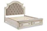 Realyn Two-tone Queen Upholstered Storage Platform Bed by Ashley at Eve Furniture
